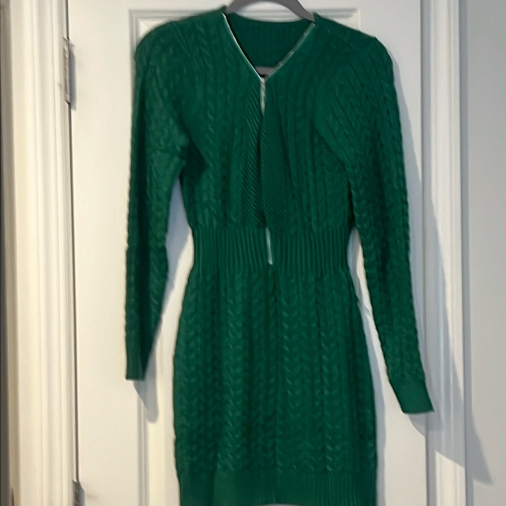 Never worn green cable knit sweater dress with zipper front (size S)